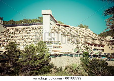 Holiday Apartment Building And Sun Terrace In Ibiza Island, Spain