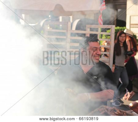 Grilling in smoke from Applebee's