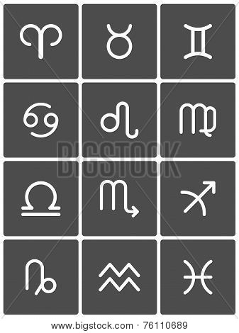 Zodiac Symbol icons on black background. Vector