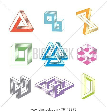Colorful impossible geometric shapes. Vector