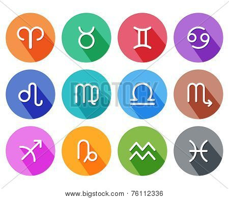 Flat trendy zodiac symbols with shadows. Vector