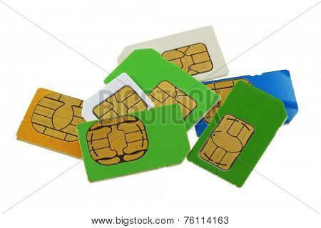A group of old and used Subscriber Identity Module (SIM) cards
