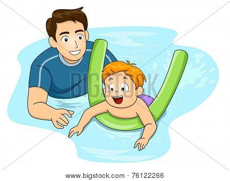 Illustration Featuring a Swimming Coach Giving Lessons to a Boy