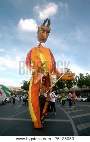 Actors Holding Puppets In Harmony World Puppet Carnival In Bangkok,thailand 2014 Parade.