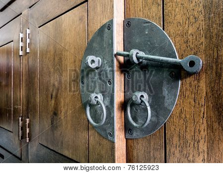 Vintage black Latch on wood cupboard