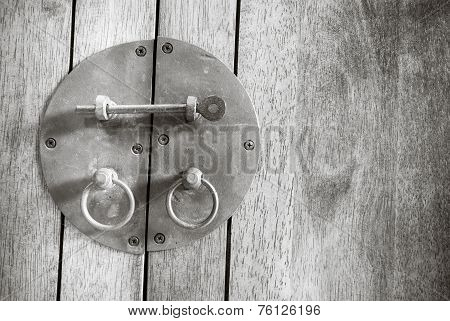 Vintage black Latch on wood cupboard