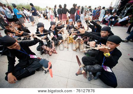 Actors Holding Puppets In Harmony World Puppet Carnival In Bangkok,thailand 2014 Parade.