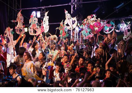 Actors Holding Puppets In Harmony World Puppet Carnival In Bangkok,thailand 2014 Parade.