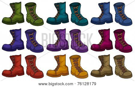 Colourful boots set on white