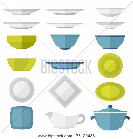 flat design dinnerware set