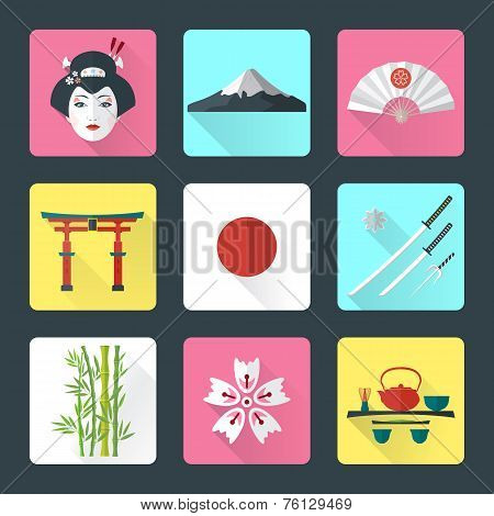 flat japan icons set