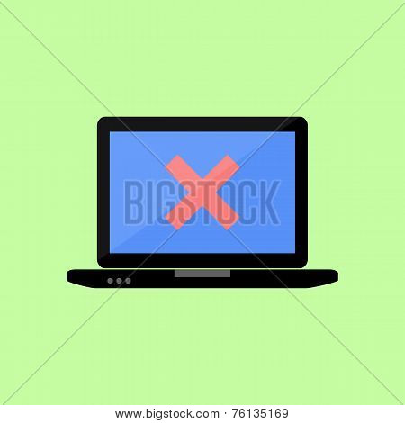 Flat style laptop with red cross