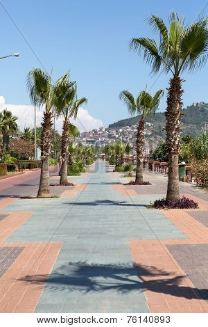 Alanya - Cleopatra beach. Long boardwalk and bike path