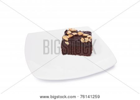 Brownie On Dish Isolated On White Background