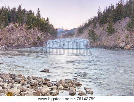 Bow Falls, First Light On Mount Norquay, Banff, Canada