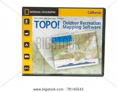 Hayward, CA - November 11, 2014: Packaged TOPO! mapping softwareon CD's  by National Geographic