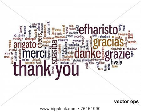 Vector concept or conceptual abstract thank you word cloud in different languages or multilingual for education or Thanksgiving Day
