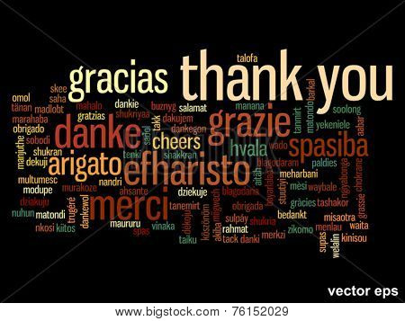 Vector concept or conceptual abstract thank you word cloud in different languages or multilingual for education or Thanksgiving Day
