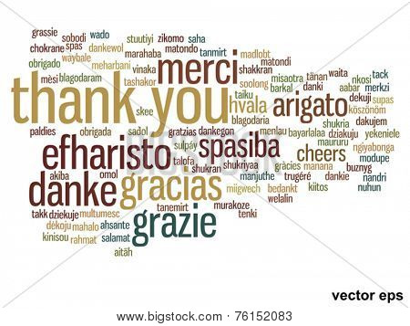 Vector concept or conceptual abstract thank you word cloud in different languages or multilingual for education or Thanksgiving Day