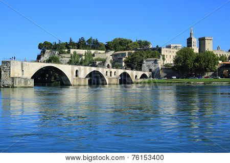 Avignon Bridge With Popes Palace, Pont Saint-benezet, Provence, France