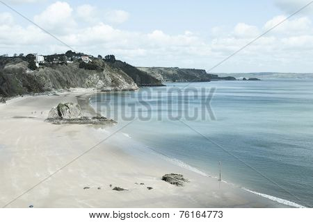 Retro-styled image of Tenby Beach in South Wales, UK.