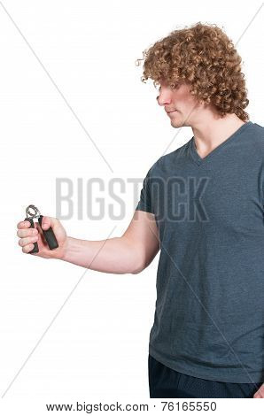 Man With Hand Grip Exerciser