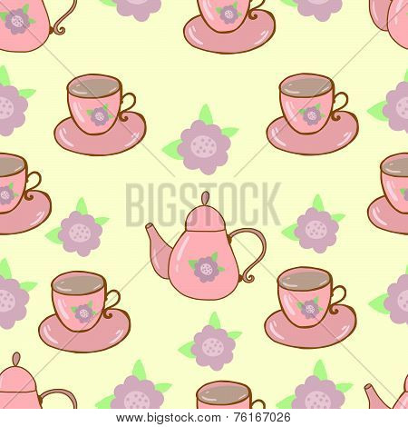 Seamless nature pattern teapot and cup shabby chic