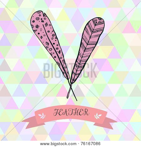 Triangle bakdrop feather hand drawn style pink