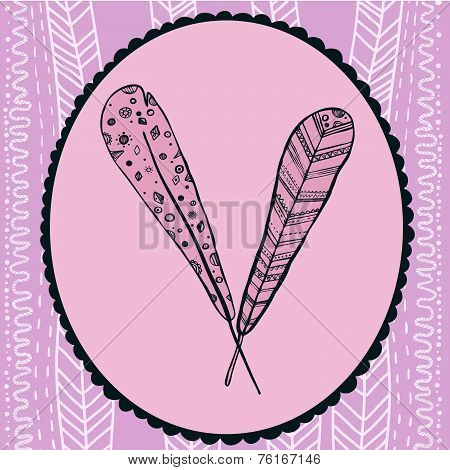 Hand drawn style feather frame pastel vector