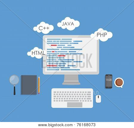 Programming Coding Flat Concept Vector Illustration
