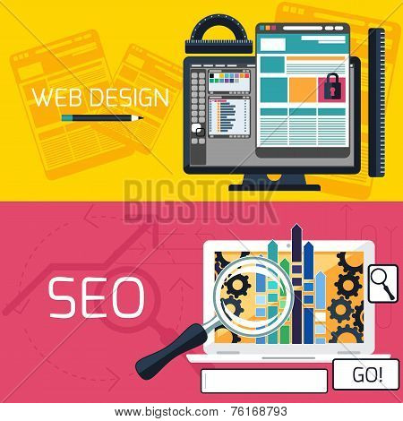 SEO optimization and web design banners