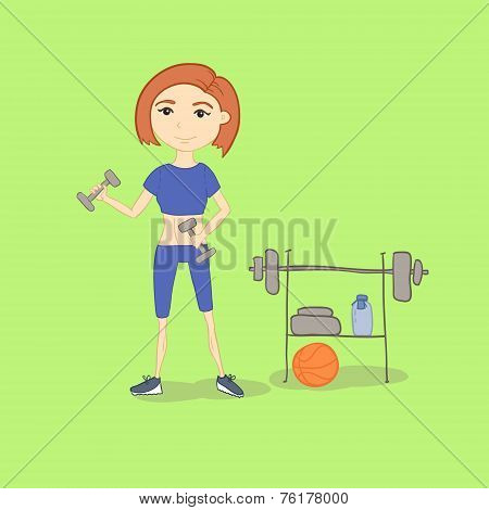 Vector. Hand Drawn Illustration Of A Fitness Woman Working Out W