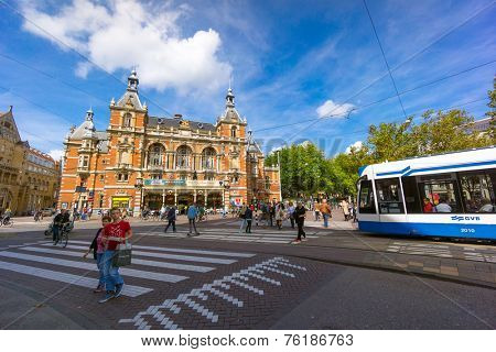 AMSTERDAM - AUGUST 29: Old city landscape at daytime on August 29, 2014 in Amsterdam, Leidseplein