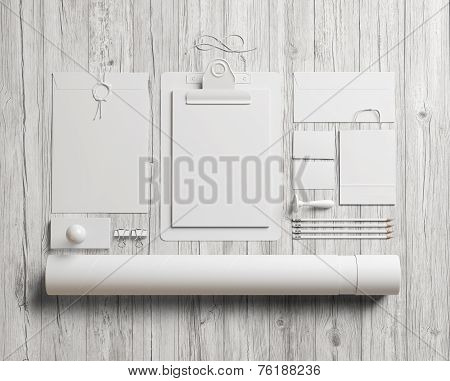 White  Identity Elements On White Wood Background