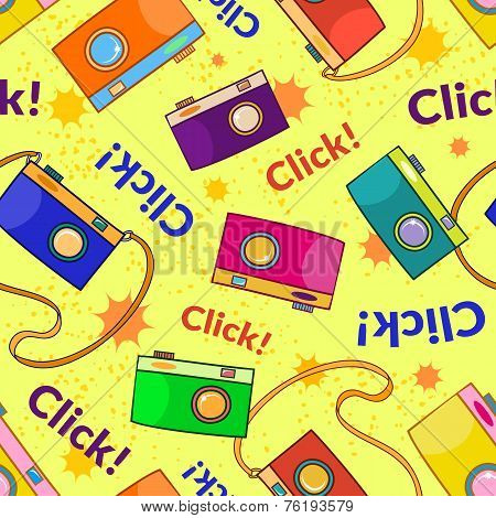 Photo cameras vector seamless pattern
