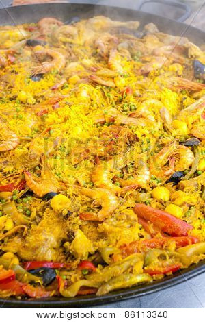 paella with seafood, market in Forcalquier, Provence, France
