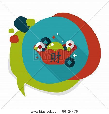 Chinese New Year Flat Icon With Long Shadow,eps10, Gold Ingot With Chinese Words Means 