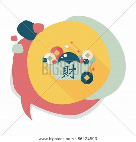 Chinese New Year Flat Icon With Long Shadow,eps10, Gold Ingot With Chinese Words Means 