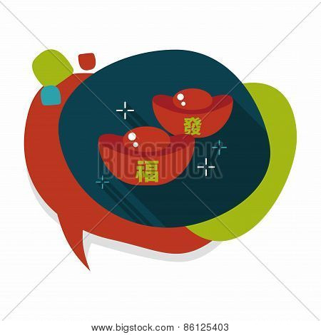Chinese New Year Flat Icon With Long Shadow,eps10, Gold Ingot With Chinese Words Means 