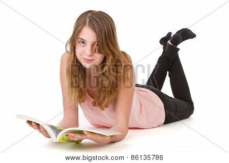 Girl Reading On Floor