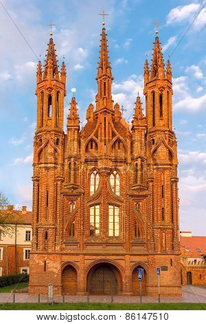 Facade of Saint Anne's church at  sundown light in Vilnius, Lithuania.