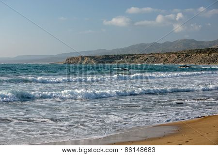 Sea Waves In Bay On Coast Of Cyprus