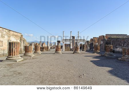 Ruined Site Of Basilica In Pompeii.