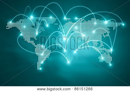 Background digital image of world map with connection lines
