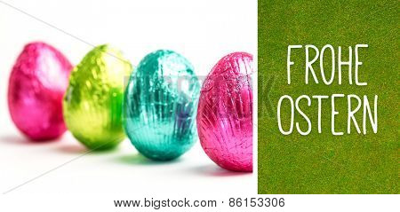 Frohe ostern against green background