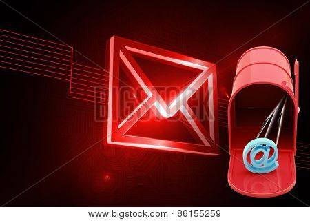 Red email postbox against shiny red envelope on black background