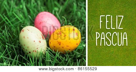 Feliz pascua against green background