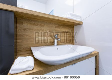 Toilet Interior With Wooden Design