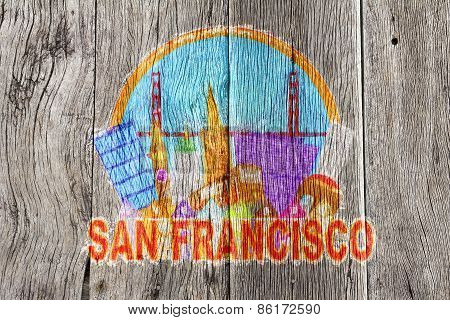 San Francisco Abstract Skyline Wood Background Illustration