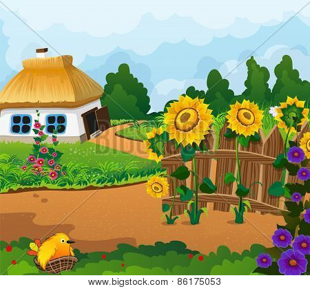 Rural Landscape With A Small House